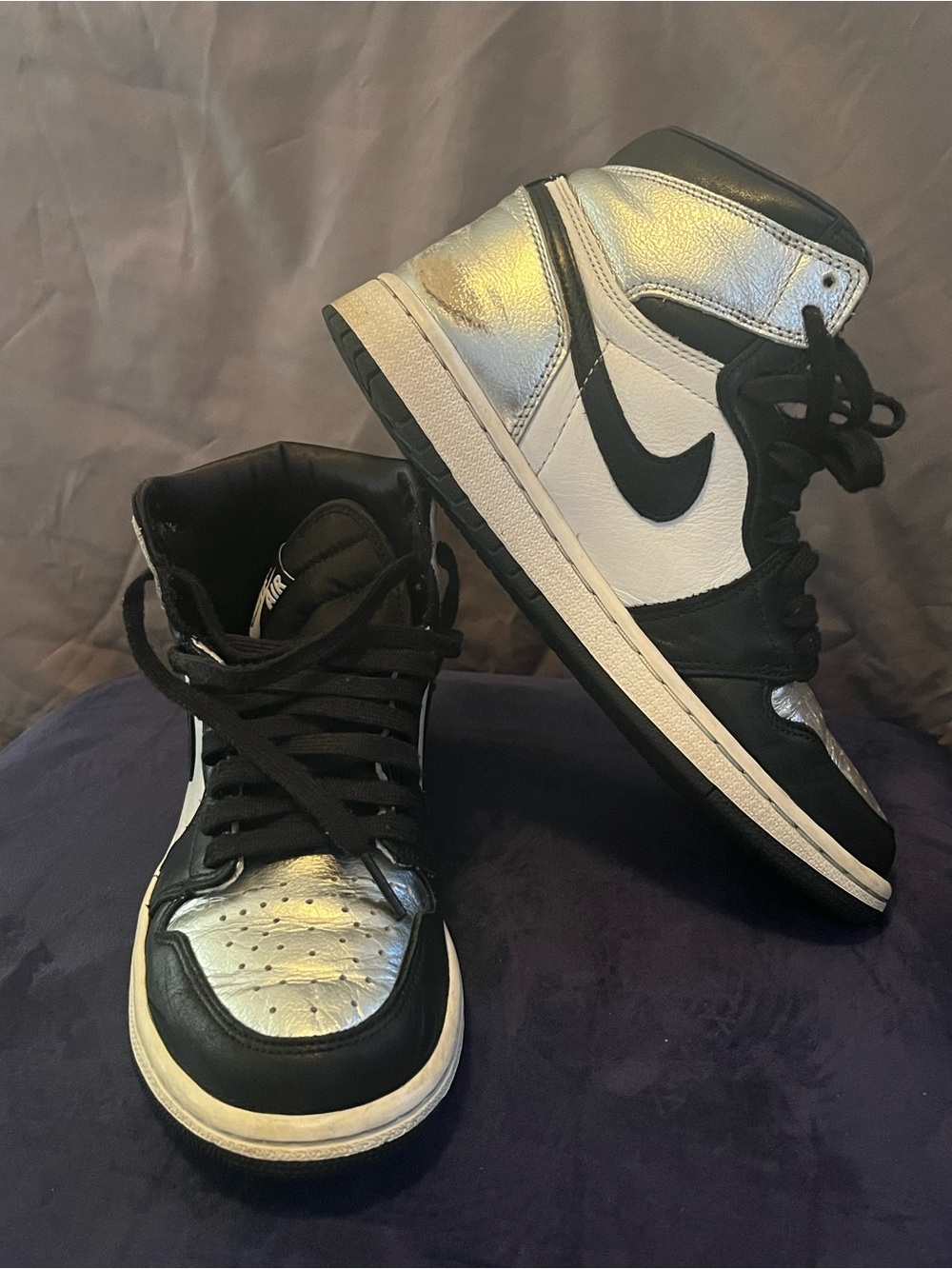 Nike Black White Silver High-Top Sneakers sz 7